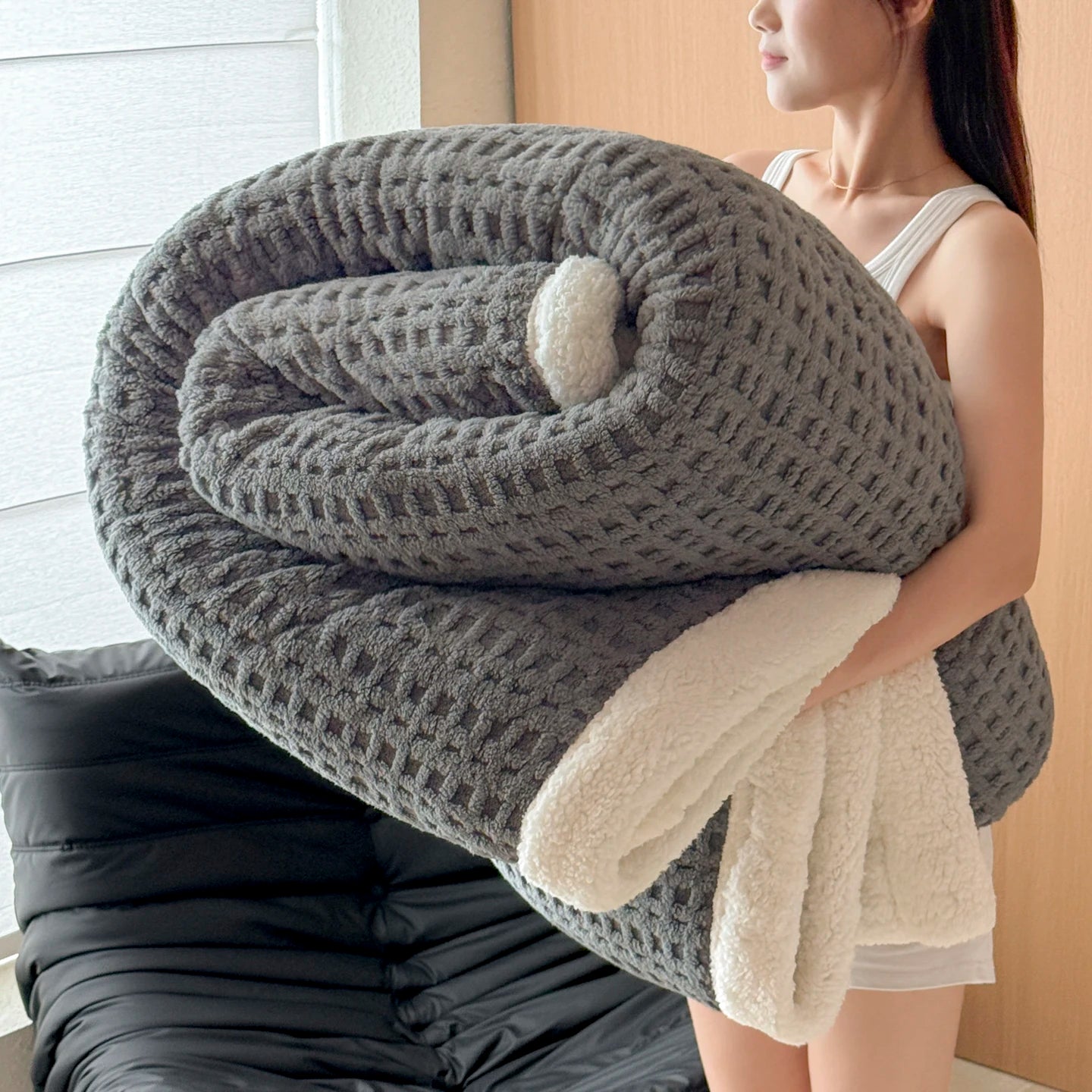 Autumn Winter Thick Warm Fleece Blanket Double Layer Artificial Lambswool Throws Blankets for Sofa or Bed Queen Double Comforter