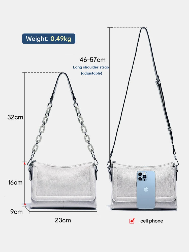 Zency Acrylic Chain Handbag Soft Leather Top-Handle Women's Luxury Small Underarm Crossbody Bag White Fashion Shoulder