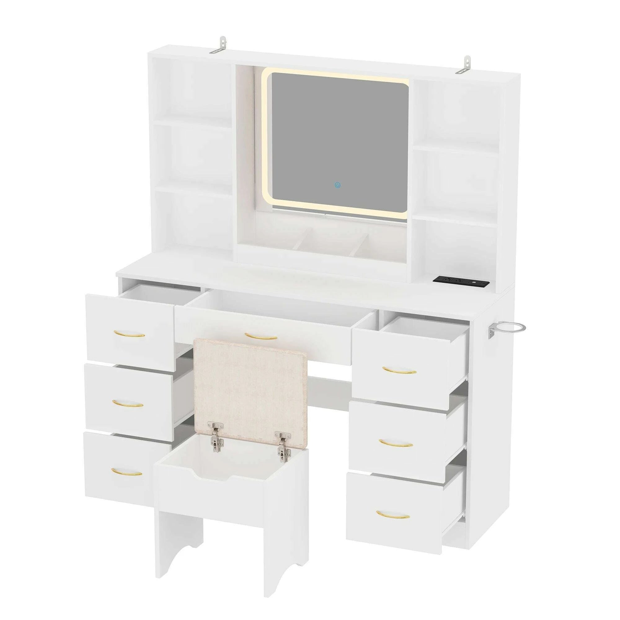 47-vanity-desk-with-mirror-and-lights-large-makeup-vanity-with-vanity-chair-charging-station-dressing-table-with-7-drawerskimlud-womens-fashion-34600258