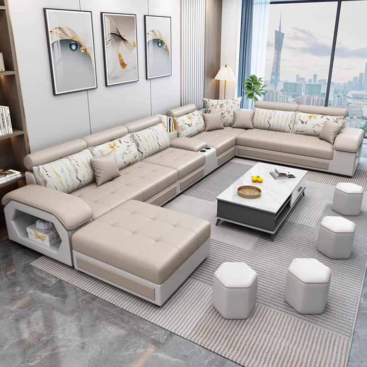 U-Shaped Fabric Sofa Set 7-Seater With Built-In Speakers — Cobalt Blue | KIMLUD