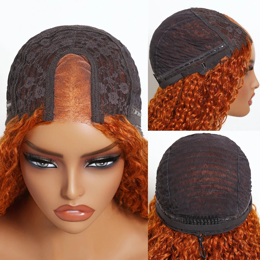 Lace Front Wig - Ginger Curly - Human Hair - Ginger | KIMLUD