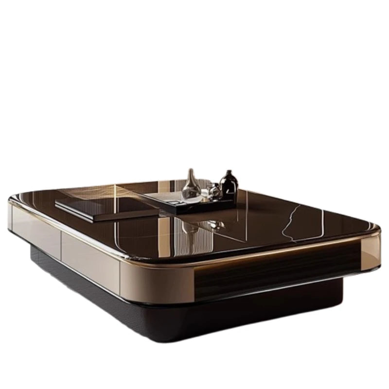 Nordic Light Luxury Coffee Table With Tempered Glass Top And Cream Wood Base — Black | KIMLUD
