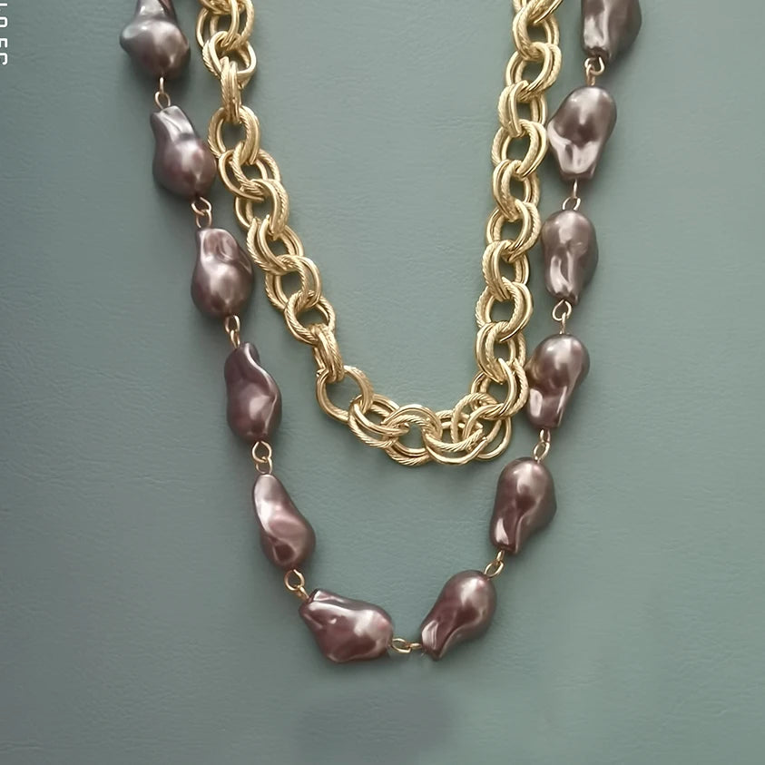 Imitation Pearl Coin Charm Necklace — Grey | KIMLUD