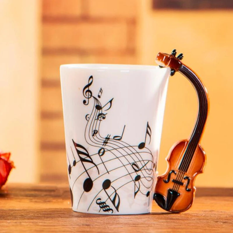 Ceramic Music Mug With Guitar Handle — White | KIMLUD