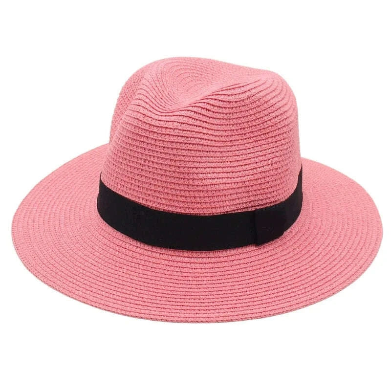 KIMLUD, Spring and Summer Hot Selling Panama Straw Hat Square Black Ribbon Korean Style Hat for Men and Women Jazz Hat Panamahat, KIMLUD Womens Clothes