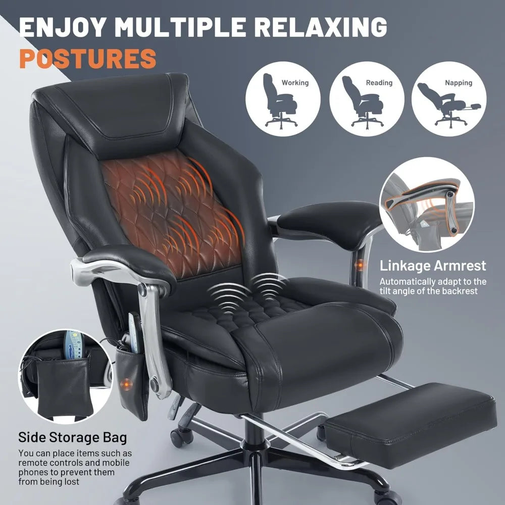 KIMLUD, Reclining Office Chair with Massage & Heat & Footrest, 6-Point Vibrations, Ergonomic Executive Computer Desk Chair with Padded S, KIMLUD Womens Clothes
