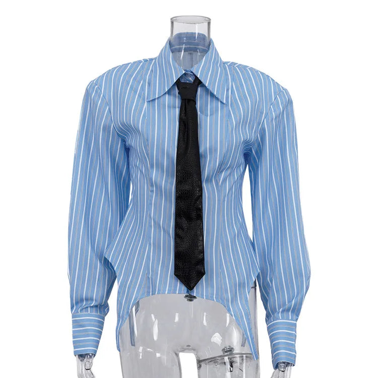 Stripe Printed Shirt Long Sleeve — Light Blue | KIMLUD