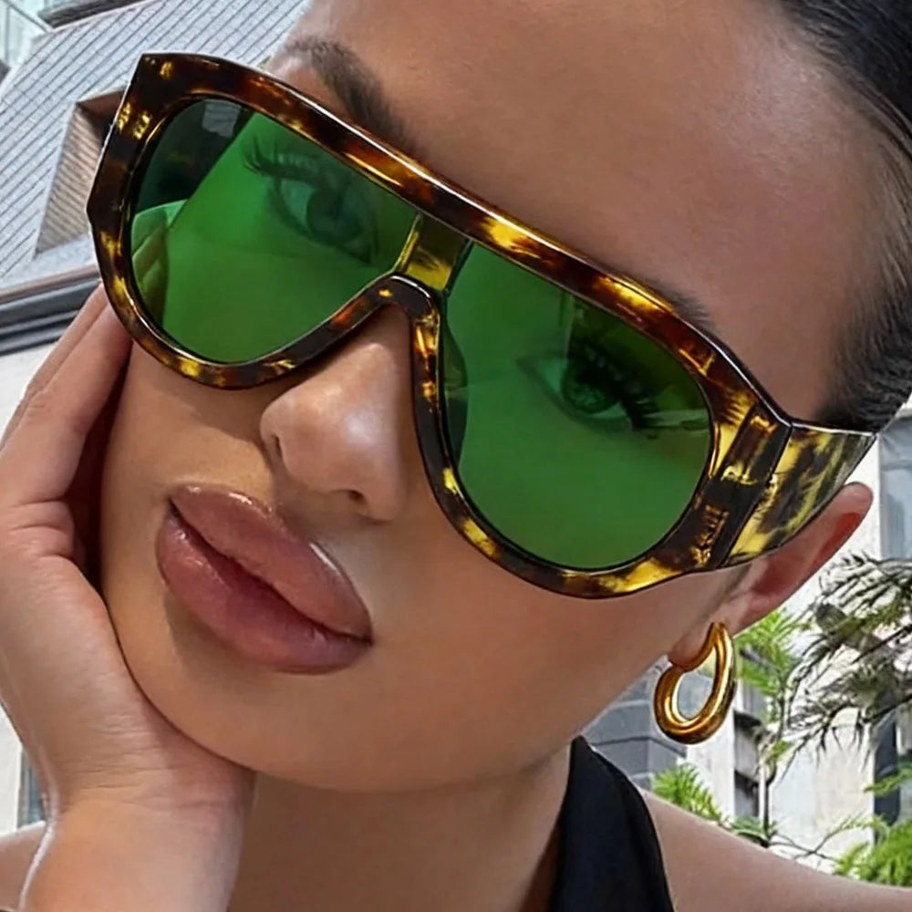Sunglasses Retro Big Frame Oval Plastic Leopard Print | KIMLUD