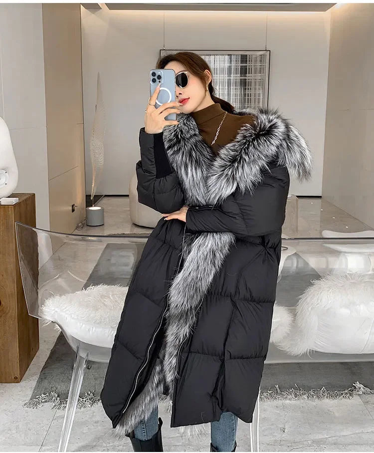 Hot Sales New Winter Long Goose Down Female Parka Fashion Thicken Warm Down Jacket with Large Real Fox Fur Collar Women Overcoat