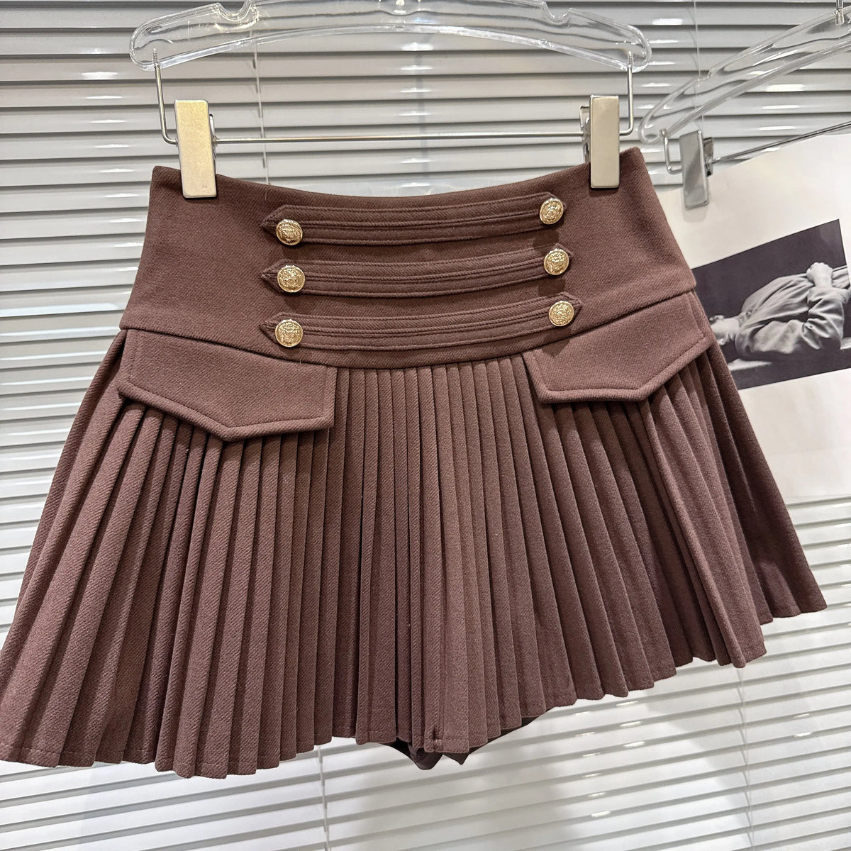 A-Line Skirt – High-Waisted Pleated – Polyester Blended | KIMLUD