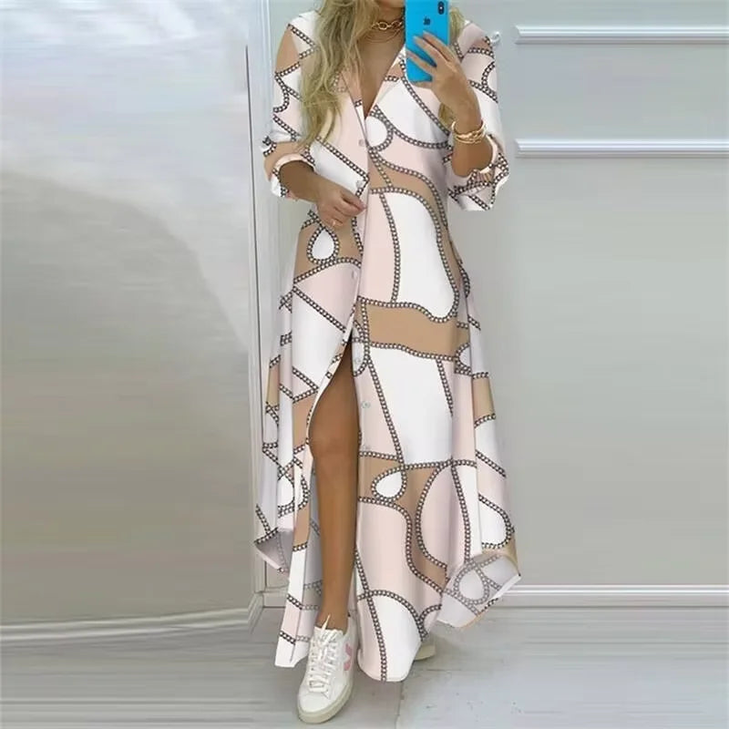 Maxi Dress – Boho Printed – Polyester – Loose | KIMLUD