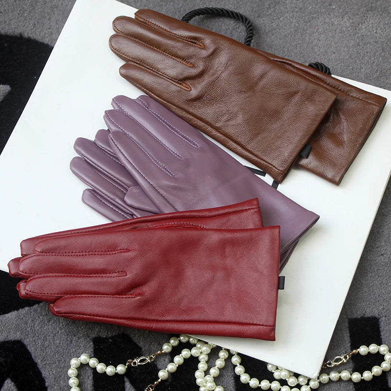 Leather Gloves Genuine Lambskin Short Black | KIMLUD