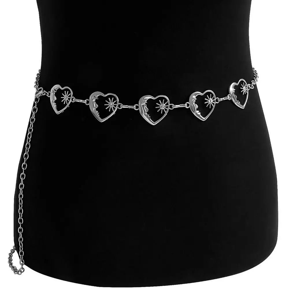Punk Hip Hop Style Waist Chain Sun Moon Star — Silver | KIMLUD