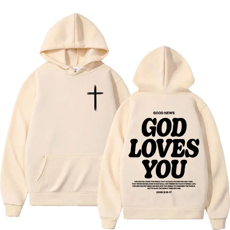 Hooded Sweatshirt – Bible Verse God Loves You – Vintage Streetwear | KIMLUD