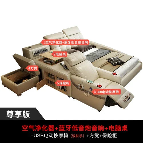 High End Nordic Double Bed Headboard Queen Storage Safe Luxury Twin Bed Frame Full Size Sleeping Camas De Casal Home Furniture