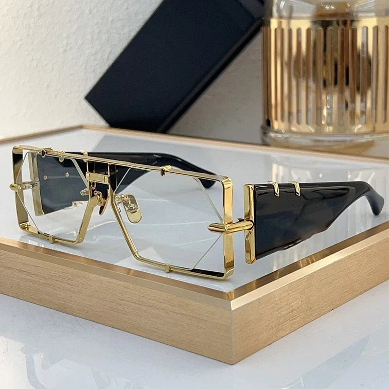 Half Frame Polygon Gradient Sunglasses — Gold Tone | KIMLUD