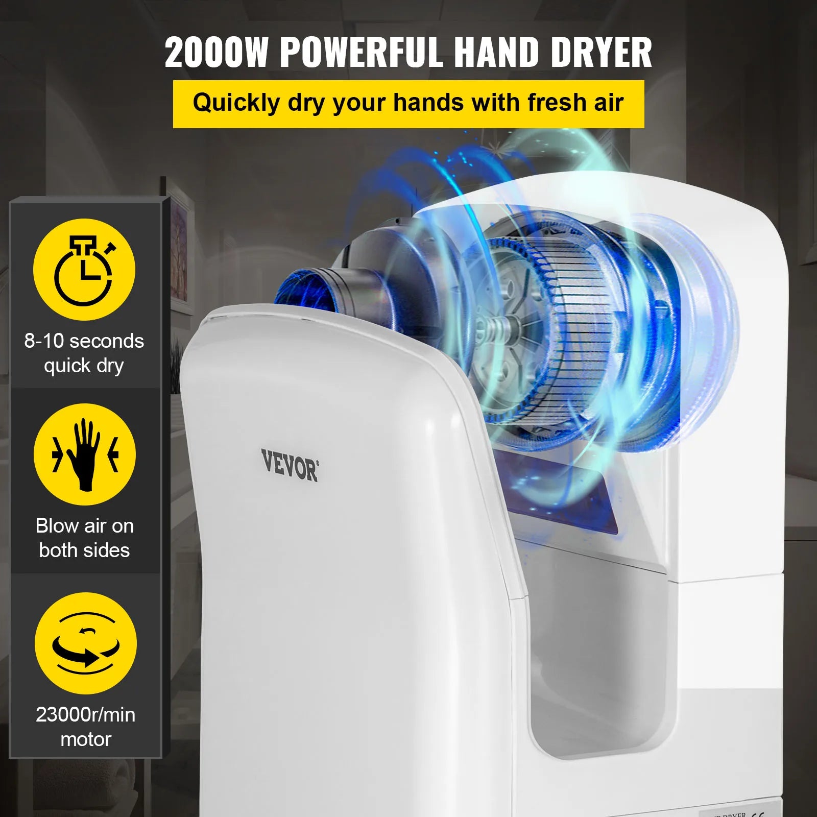 SucceBuy Hand Dryer Machinery Automatic High-speed Jet Double-sided Secure Robust Material Blade for Washroom Multicolor