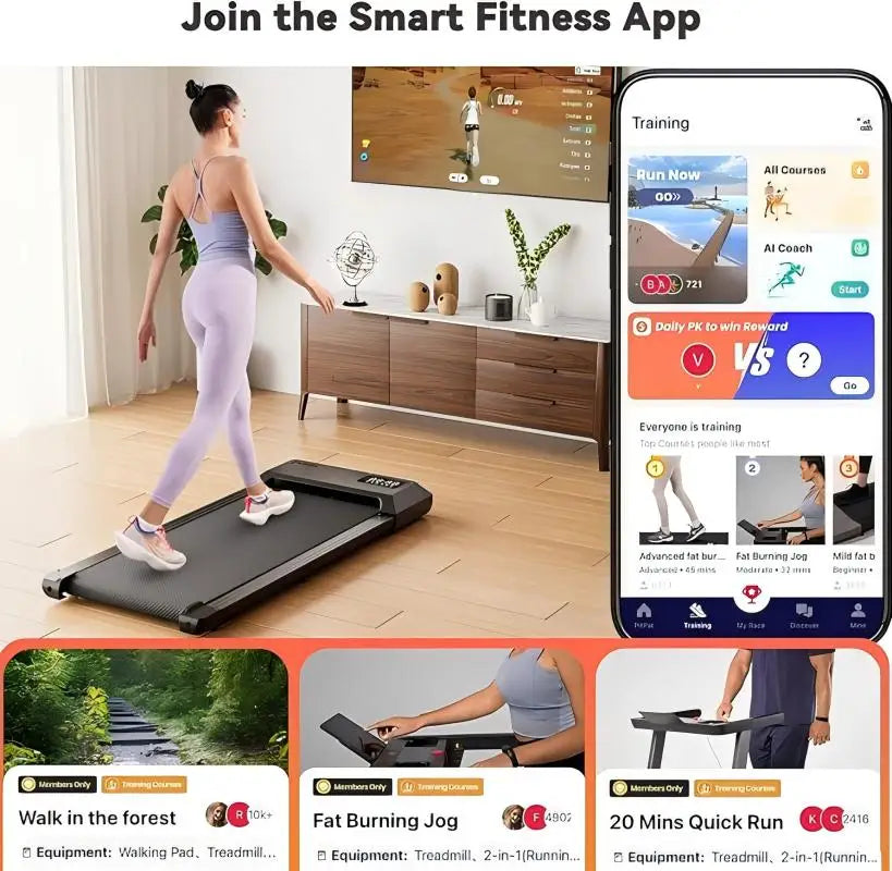 2-In-1 Home/Office Walking Treadmill With Bluetooth App Remote Control — Black | KIMLUD