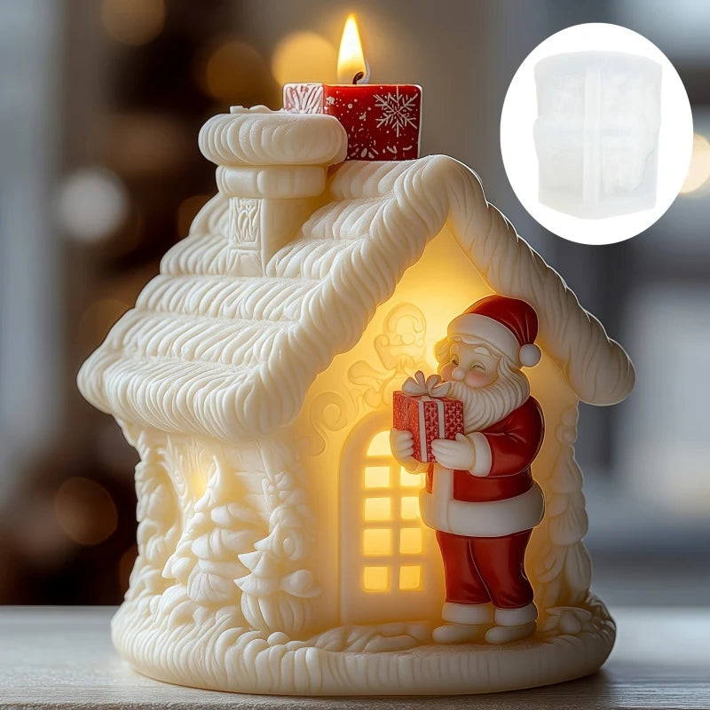 KIMLUD, 2025 Christmas House Fragrance Candle Silicone Mold Santa Claus Santa Claus Knocking On Door Giving Gifts Resin Plaster Molds, KIMLUD Womens Clothes