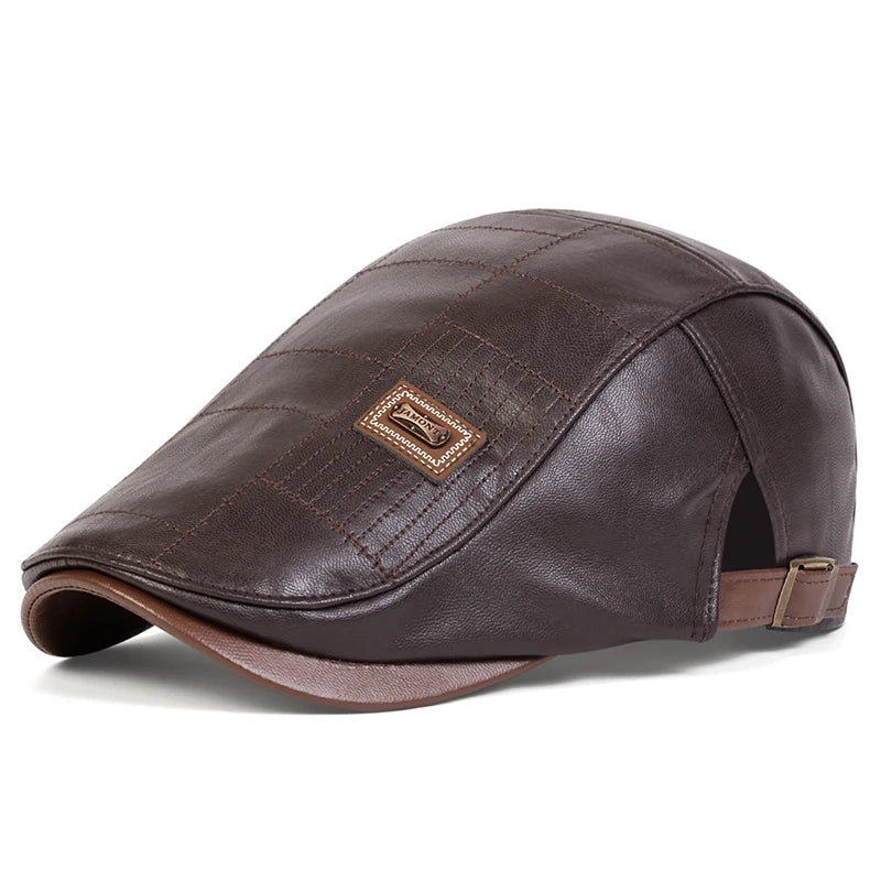PU Leather Newsboy Cap Retro British Painter Hat — Black | KIMLUD