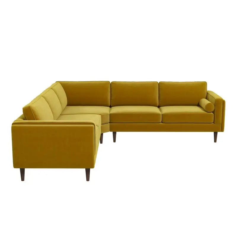 Velvet Corner Sectional Sofa S-Shaped Layout — Amber Yellow | KIMLUD