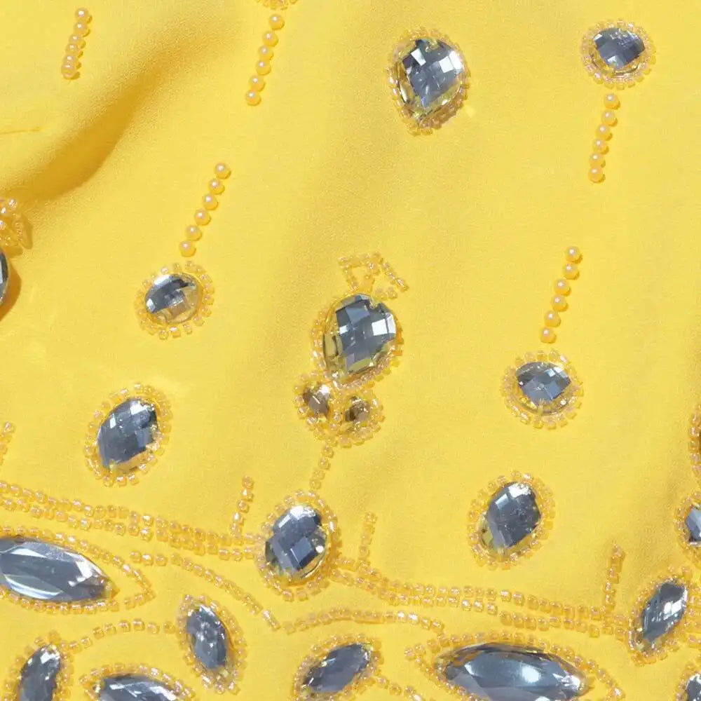 KIMLUD, TWOTWINSTYLE Solid Spliced Diamonds Two Piece Set For Women Stand Collar Long Sleeve Tops High Waist A Line Skirt Set Female New, KIMLUD Womens Clothes