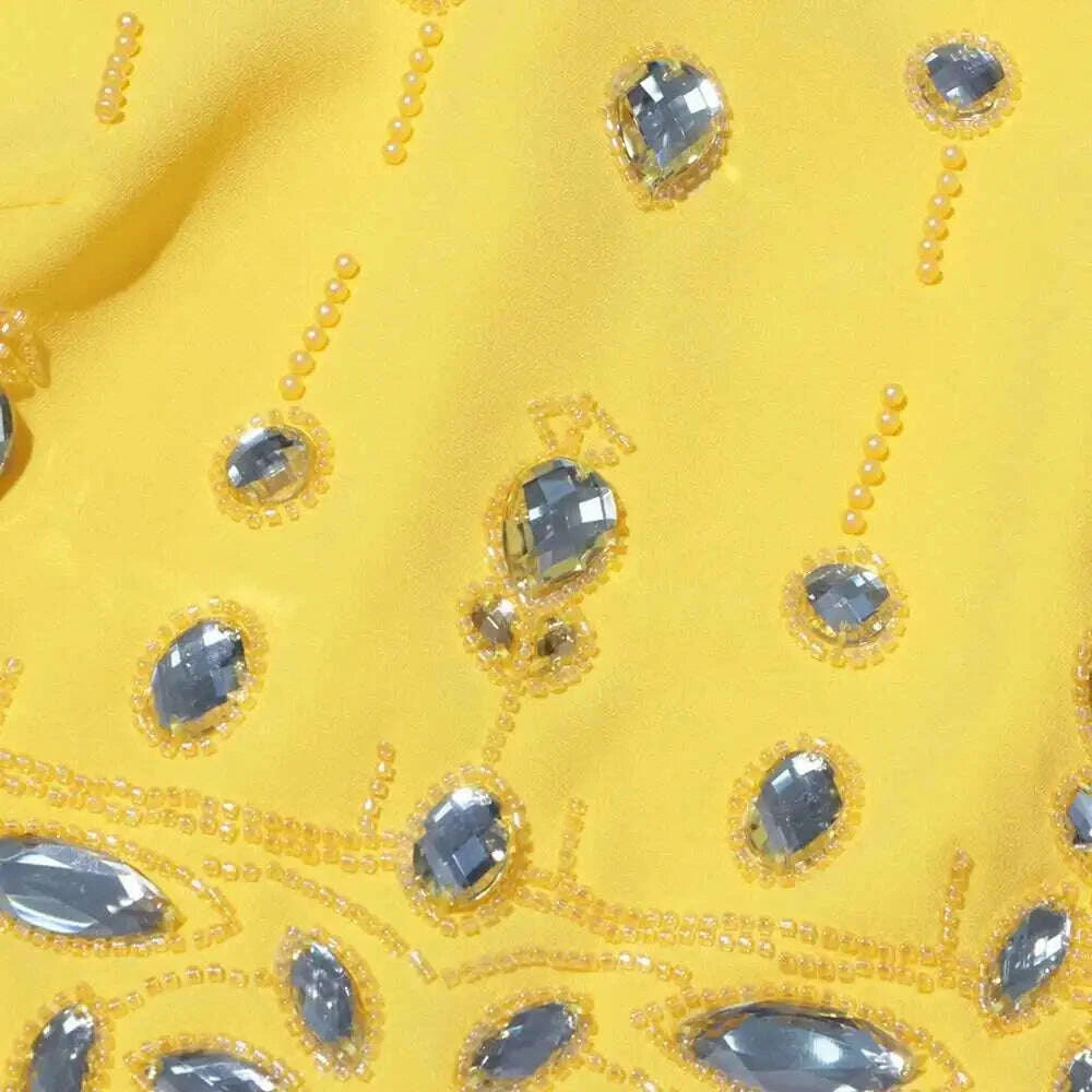 KIMLUD, TWOTWINSTYLE Solid Spliced Diamonds Two Piece Set For Women Stand Collar Long Sleeve Tops High Waist A Line Skirt Set Female New, KIMLUD Womens Clothes