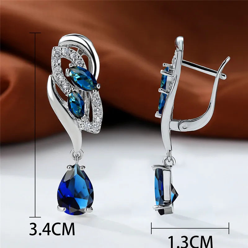 Crystal Zircon Clip Earrings Rainbow Stone — Blue | KIMLUD
