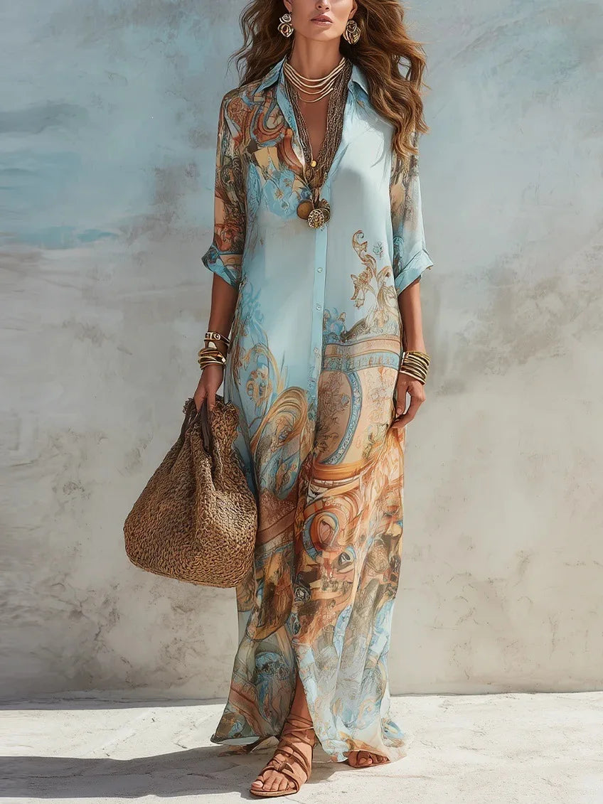 Polyester Chiffon Button-Front Shirt Dress — Ivory | KIMLUD