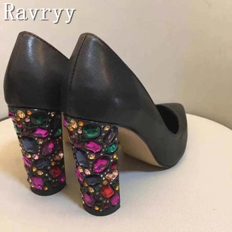 Metallic Gold Rhinestone Pumps With Crystals — Gold | KIMLUD