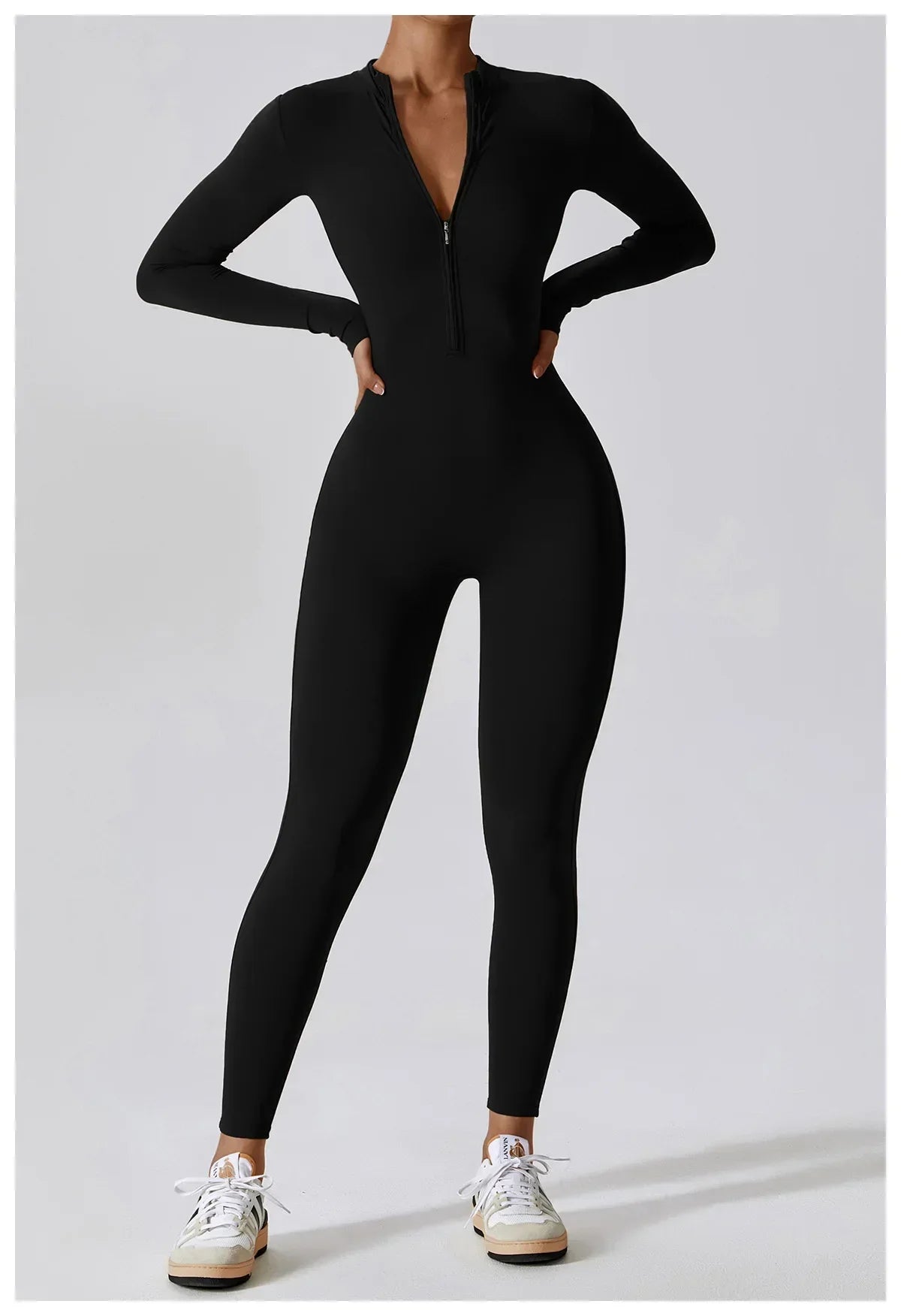 Yoga Jumpsuit – Seamless Zipper – Polyester Long Sleeve | KIMLUD