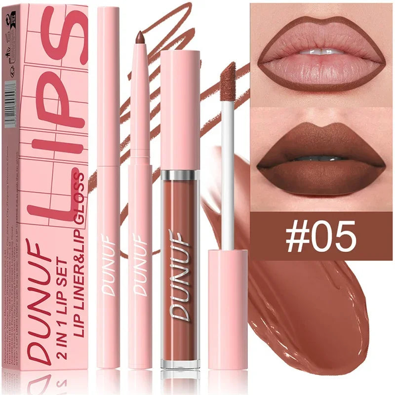 12 Color Matte Lip Liner Pencil Lip Gloss Set Waterproof Lipliner Pen Red Brown High Pigmented Lip Glaze Lips Cosmetics Makeup