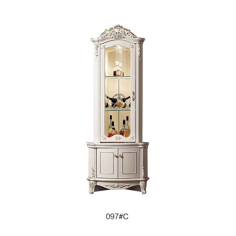 Wooden Wine Cabinet Sideboard With Glass Display — Ivory-White | KIMLUD