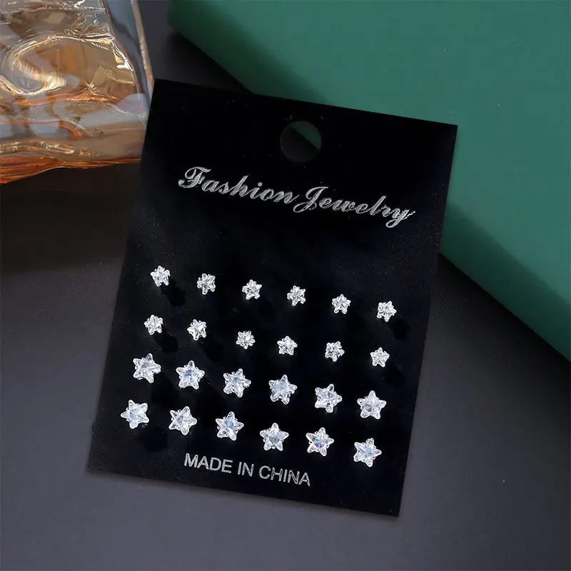 Stainless Steel Stud Earrings With Gemstone Buds Round — Silver | KIMLUD