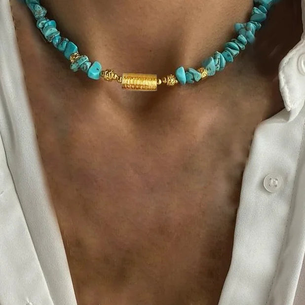 Handmade Lucite Beaded Pearl Choker Necklace — Blue | KIMLUD