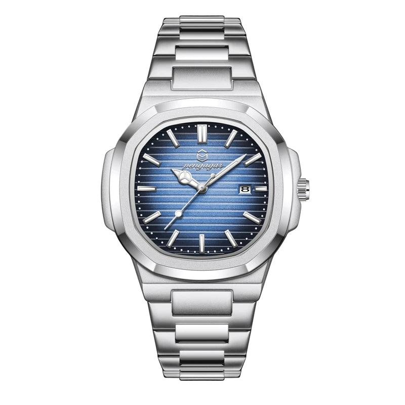 Stainless Steel Military Watch Luminous Week Display — Teal Blue | KIMLUD