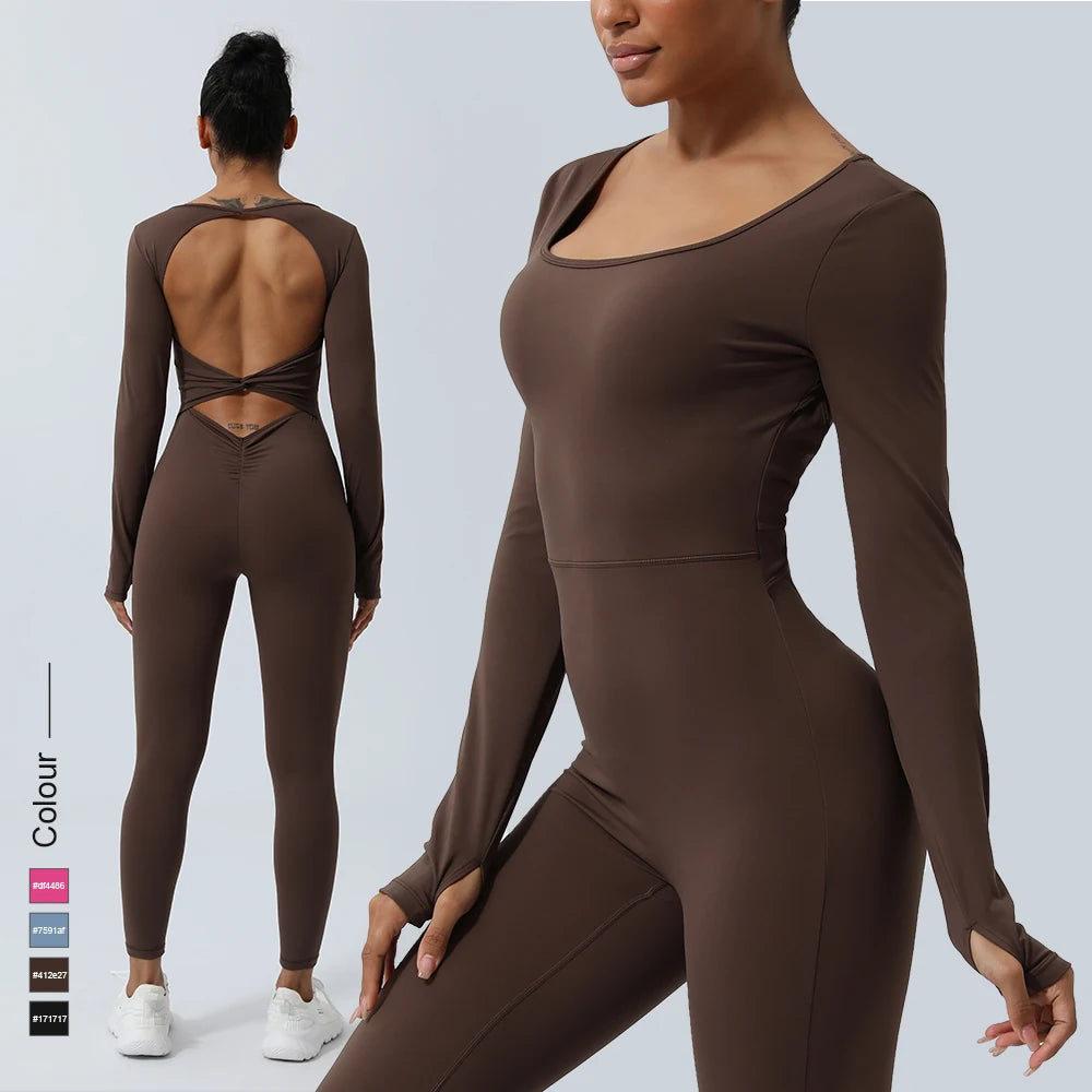 Jumpsuit – Backless Long Sleeve – Nylon – Yoga Set | KIMLUD