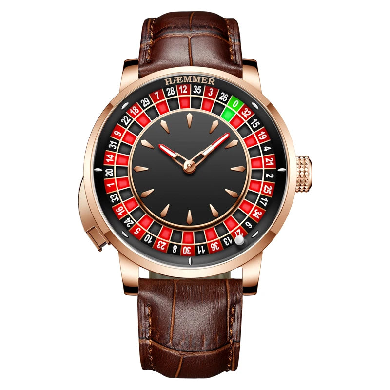 HAEMMER Men's Mechanical Watch Stainless Steel NH35 Watch Men's Push Button Roulette Rotating Sapphire Glass Watch Waterproof