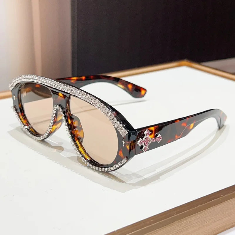 Crystal Rhinestone Luxury Sunglasses — Black | KIMLUD
