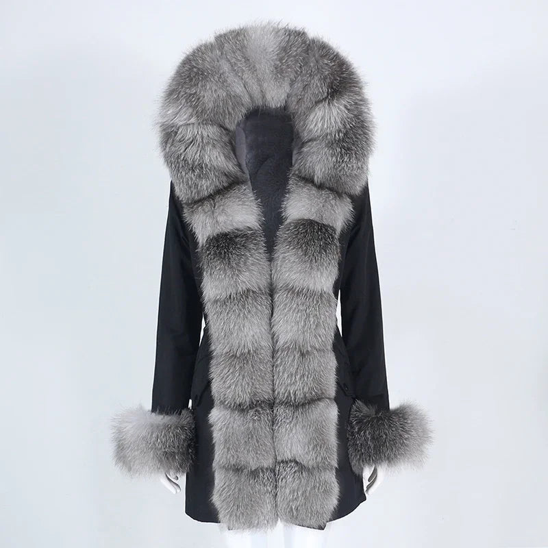 OFTBUY 2024 Fashion Winter Jacket Women Real Fur Coat Natural Real Fox Fur Collar Loose Long Parkas Big Fur Outerwear Detachable