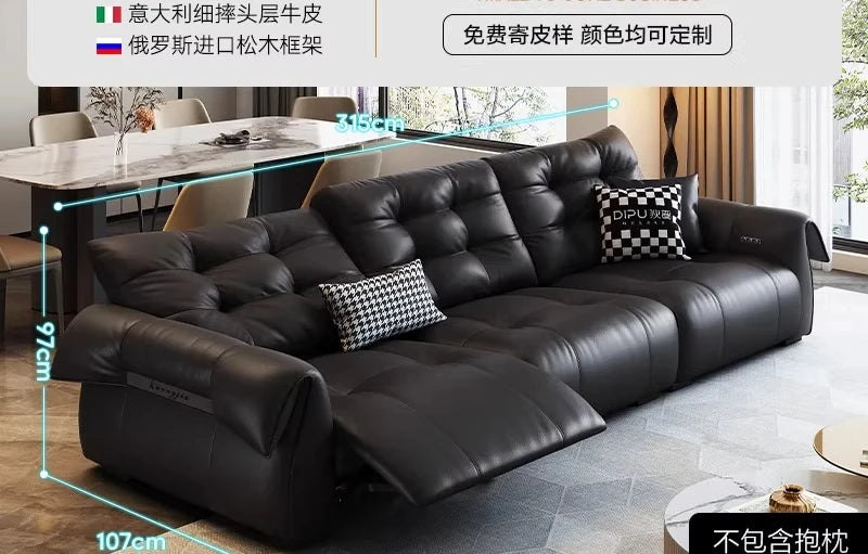 Full-Grain Leather Minimalist Multifunctional Sofa With Sculpted Modular Form — Black | KIMLUD
