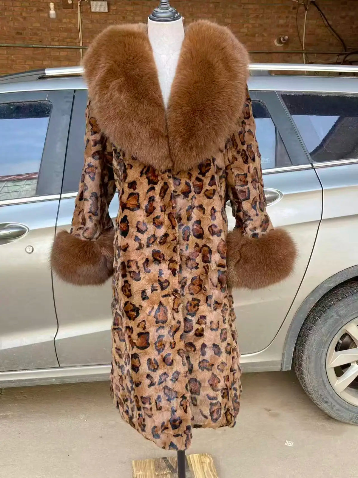 Mink Fur Coat – Real Fox Fur Trim Cuffs – Overcoat | KIMLUD