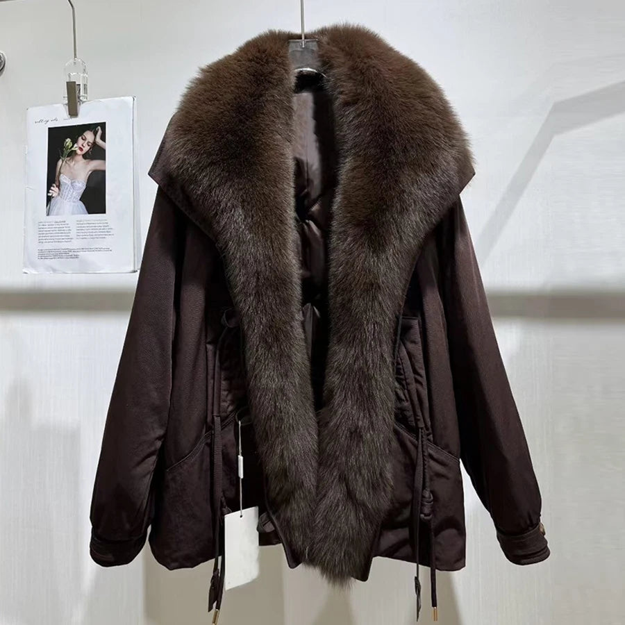 Down Jacket – Shawl Collar Real Fox Fur – Puffer | KIMLUD