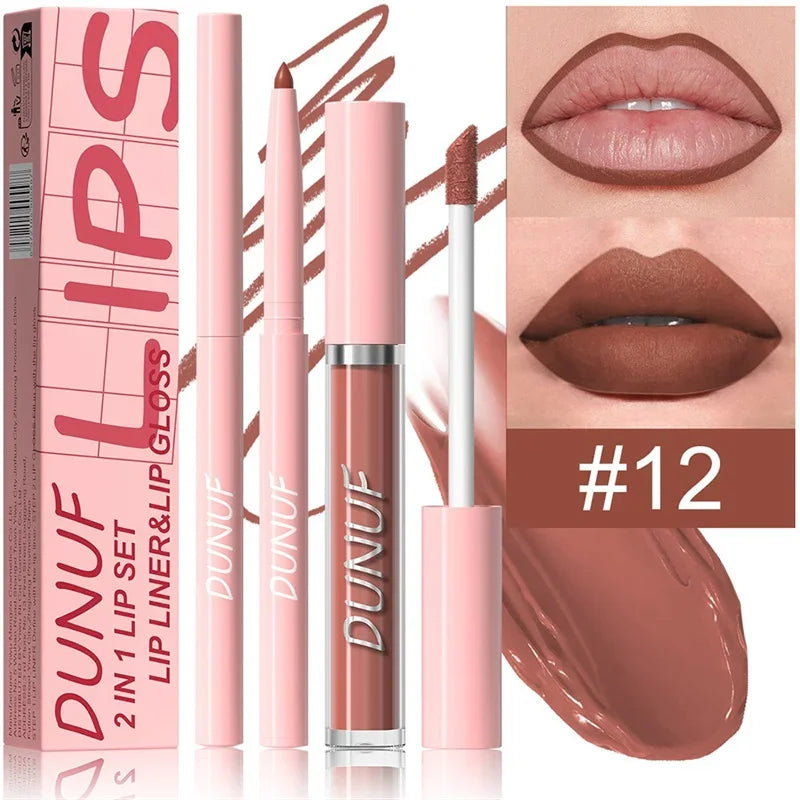 12 Color Matte Lip Liner Pencil Lip Gloss Set Waterproof Lipliner Pen Red Brown High Pigmented Lip Glaze Lips Cosmetics Makeup