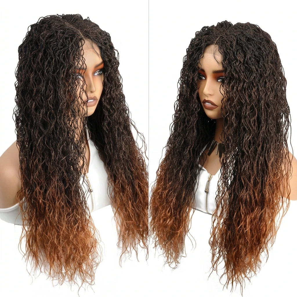 Micro Twist Braided Wig – Full Lace Front – High Temp Fiber – Light Brown | KIMLUD