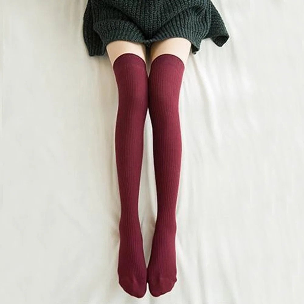 Knit Ultra-Warm Over-Knee Stockings Striped — Black | KIMLUD