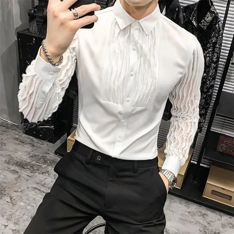 Cotton-Poly Harajuku Patchwork Shirt Long Sleeve Lace — Black | KIMLUD
