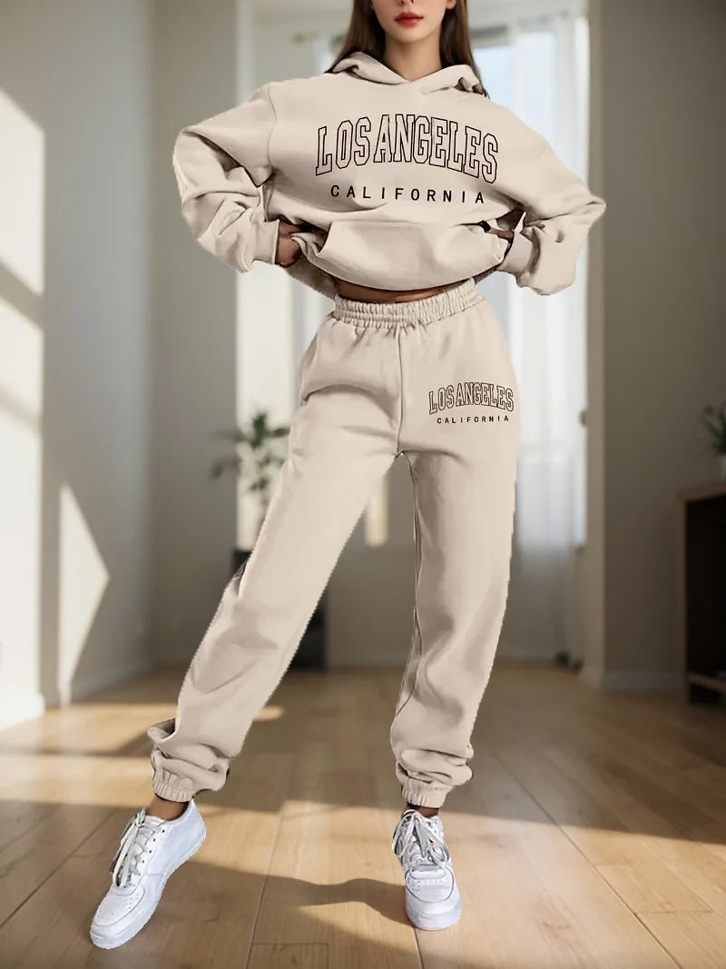 Two Piece Hoodie Set – Letter Print – Loose – Hooded | KIMLUD