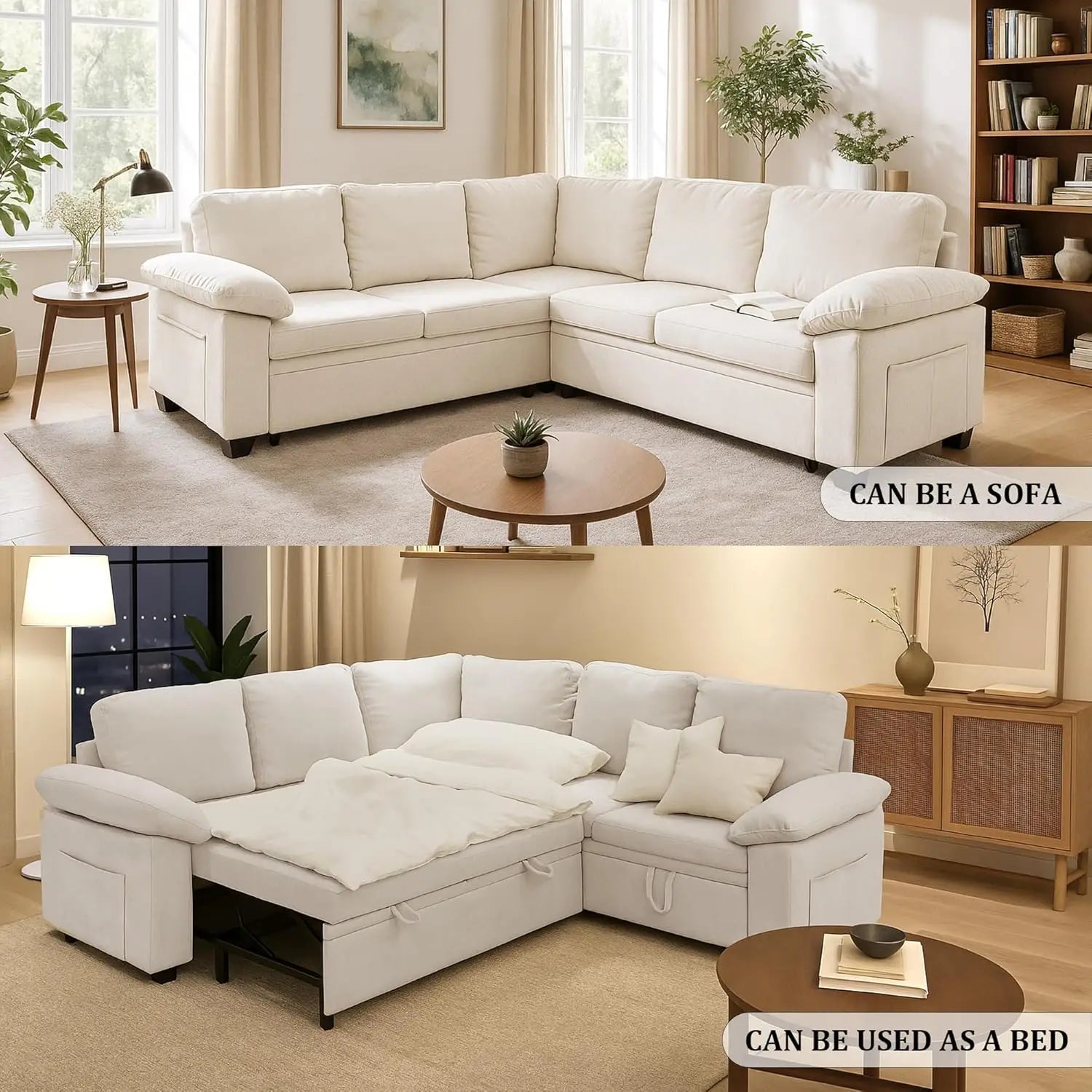 108in L-Shaped Sleeper Sectional Sofa Bed with Storage, Chenille, 5-Seat Modular for Living Room Apartment, Customized