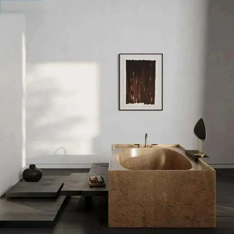 KIMLUD, Customizable Freestanding Marble Bathtub Natural Stone Tub, Luxury Soaking Tub for Villa/Hotel, 180cm Carrara Royal Cream Bath, KIMLUD Womens Clothes